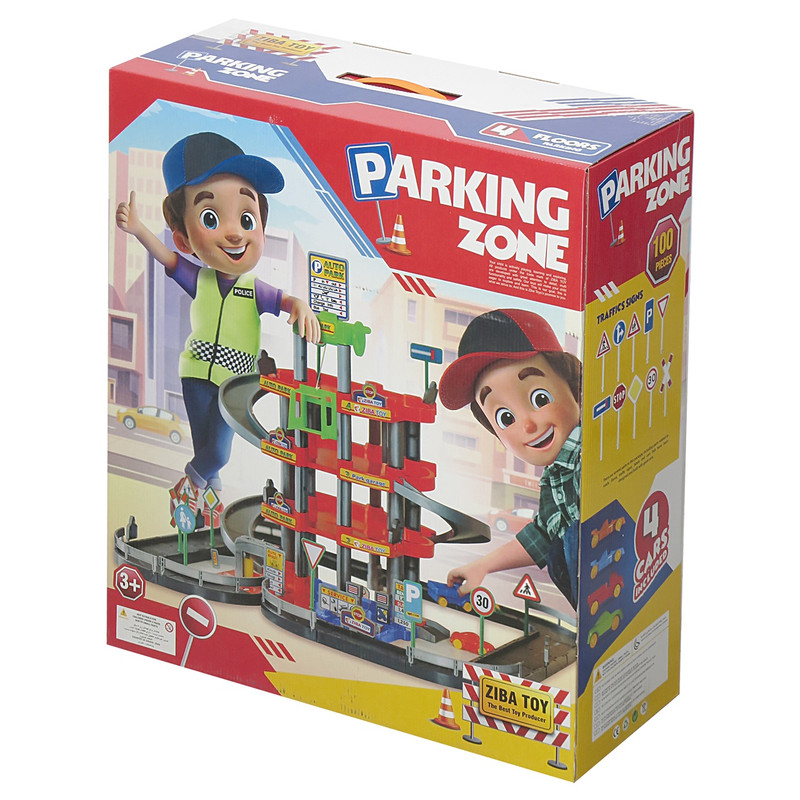 پارکینگ طبقاتی 4 طبقه ماشین بازی مدل Parking Zone همراه با 3 ماشین کوچک، بالابری، دو مسیر ورودی و خروجی و پمپ بنزین