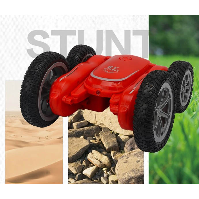 ماشین بازی کنترلی مدل Stunt King مقیاس 1:28 با حرکات آکروباتیک 360 درجه، کنترل بیسیم 2.4 گیگاهرتز، برد 40 متر، باتری قابل شارژ و فنر تعادل خودکار