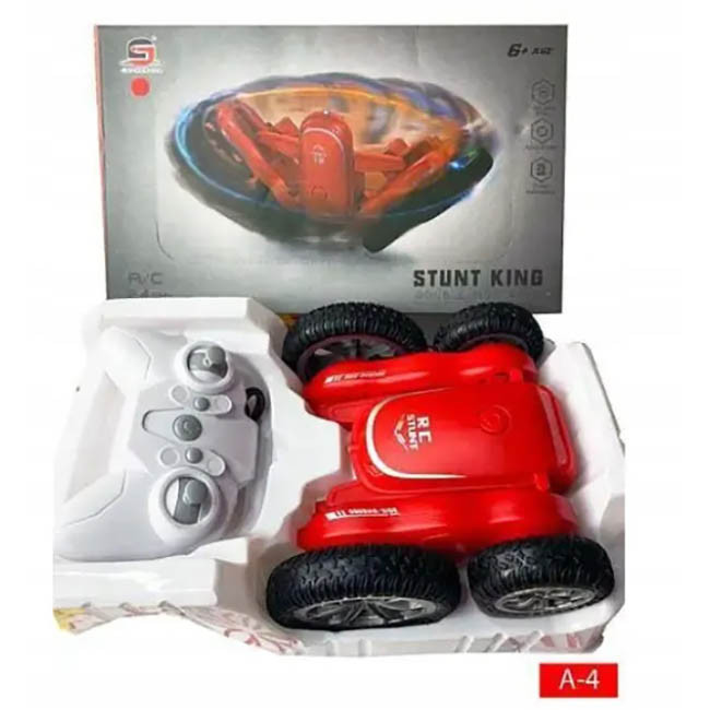 ماشین بازی کنترلی مدل Stunt King مقیاس 1:28 با حرکات آکروباتیک 360 درجه، کنترل بیسیم 2.4 گیگاهرتز، برد 40 متر، باتری قابل شارژ و فنر تعادل خودکار